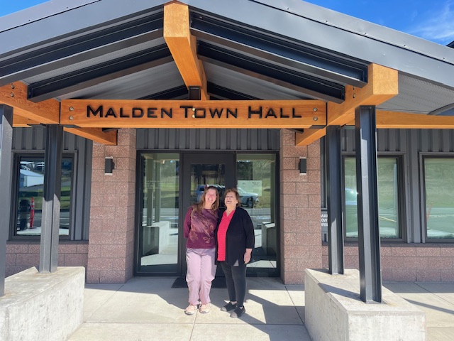 Incoming city clerk Chandelle Frick and retiring city clerk Micki Harnois